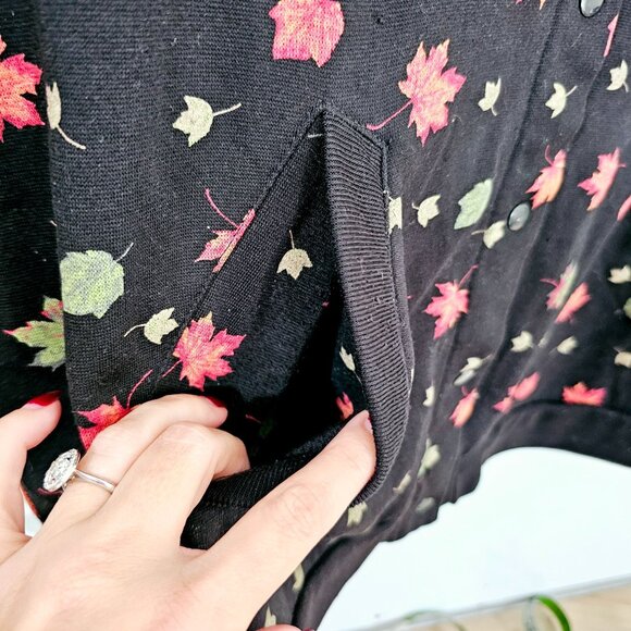 Vintage Blair Womens Leaf Print Snap Front Cardigan Jacket Size L Black ~SW97.16 - Picture 3 of 7